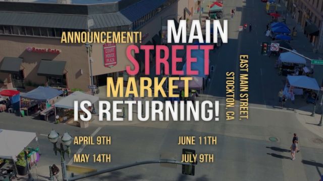 Main Street Market returns April 9th, May 14th, June 11th, and July 9th from 4:30PM - 7:30PM. Location: East Main Street, Stockton, CA.

courthouseplaza.net/main-street-market

MUSIC (5:30PM - 7PM):
BANANAFISH (COVER ROCK) - 4/9
TOUCH OF MAGIC (LATIN) - 5/14
NICK ELWOOD (COVER ROCK) - 6/11
LOS REBELOUS (REGGAE) - 7/9

#downtownstockton #stocktonca #courthouseplaza #mainstreetmarket